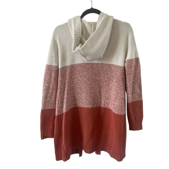 Tahari cream & Orange Colorblock Striped Ombre Hooded Cardigan, Size M - Picture 2 of 4